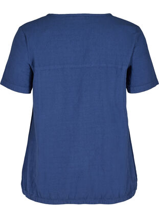 Kurzarm Bluse aus Baumwolle mit V-Ausschnitt, Twilight Blue, Packshot image number 1