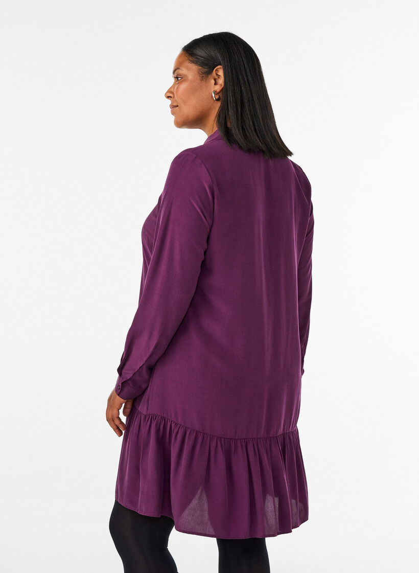 Kurzes Hemdblusenkleid mit R&uuml;schenvolant, Lila, Model image number 2