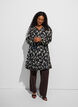 Gemustertes Kleid mit R&uuml;schen und langen &Auml;rmeln, Schwarz, Model image number 1