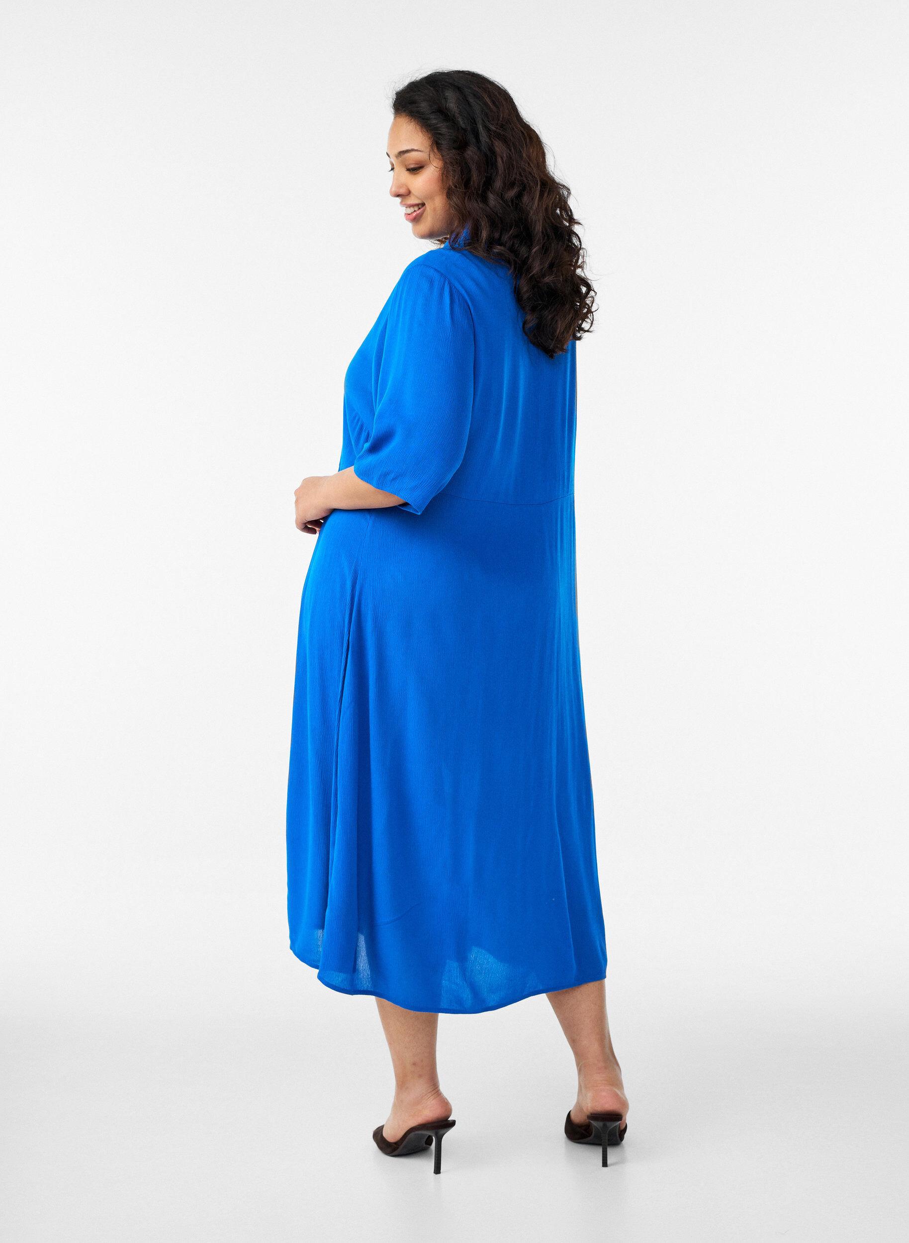 Zizzi Midikleid mit kurzen &Auml;rmeln, Blau, Model image number 1