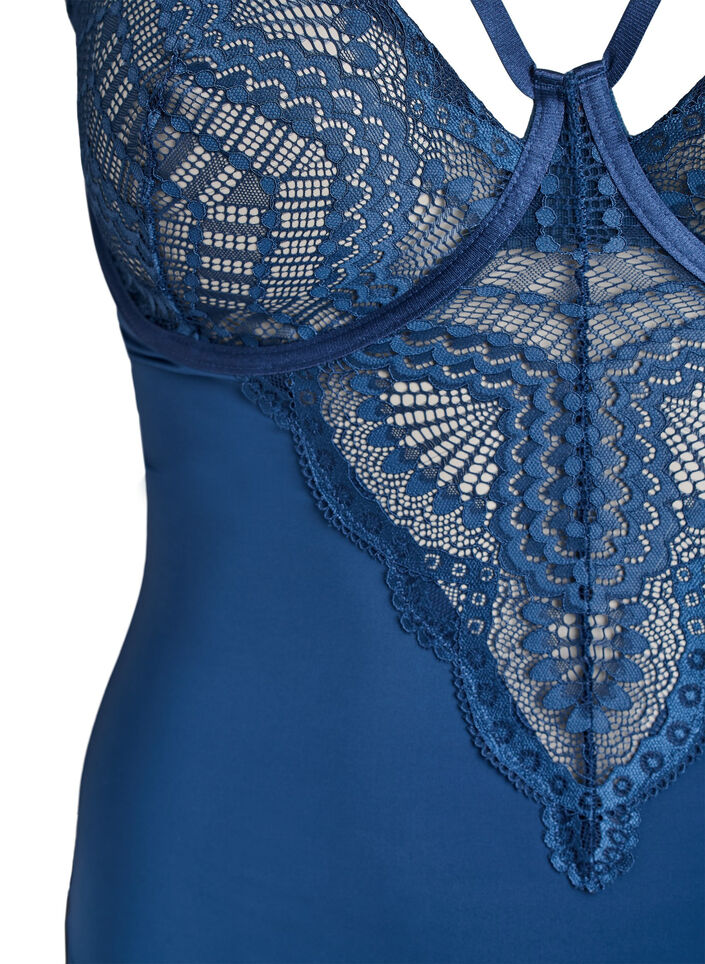 B&uuml;gel-Spitzenbody mit Tr&auml;gerdetails, Blau, Packshot image number 2