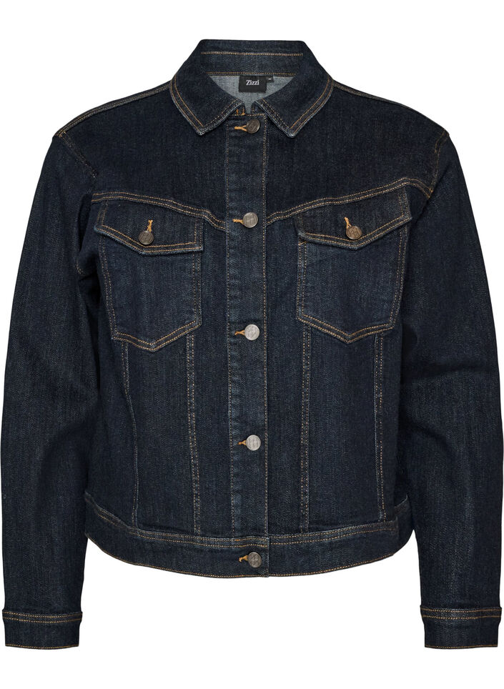 Klassische Jeansjacke mit Kontrastn&auml;hten, Blau, Packshot image number 0
