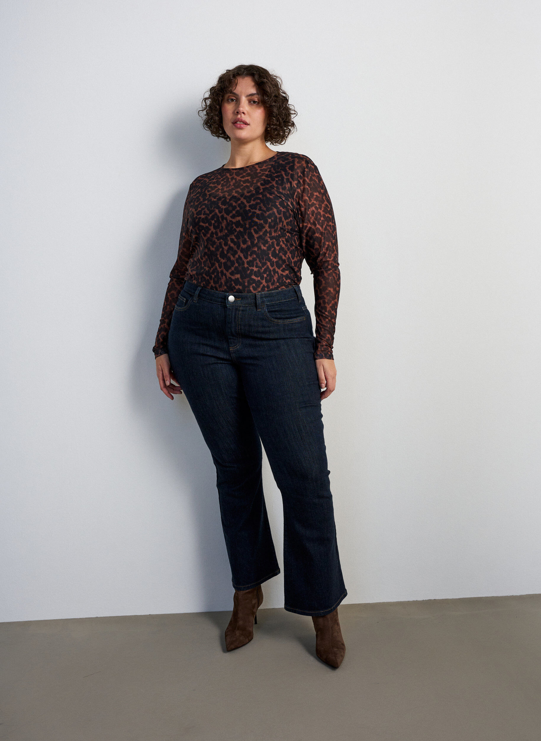 ZizziBluse aus Mesh mit Print, Braun, Model image number 1