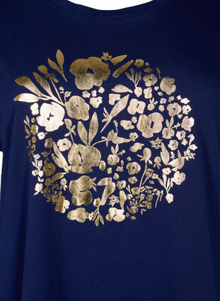 T-Shirt aus Bio-Baumwolle mit Golddruck, Med.Blue Gold Flower, Packshot image number 2