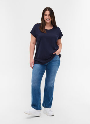 T-Shirt aus Baumwolle mit kurzen Ärmeln, Night Sky Solid, Model image number 2