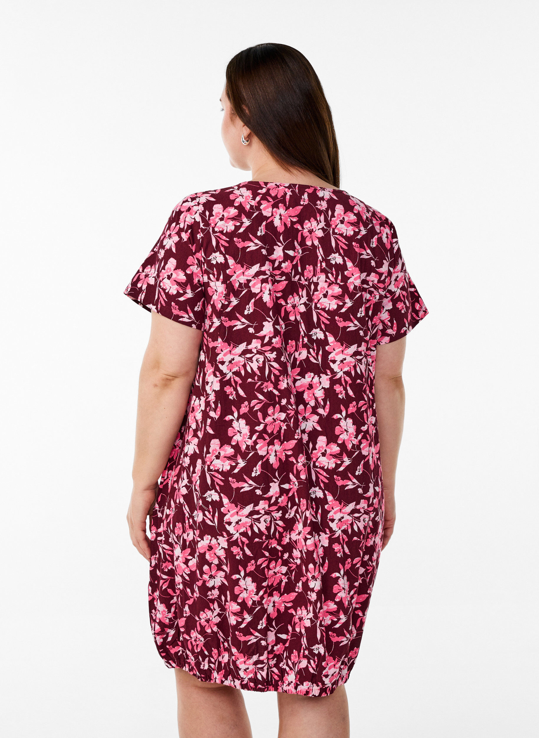 ZizziKurz&auml;rmliges Baumwollkleid mit Aufdruck, Dunkles Bordeaux, Model image number 2