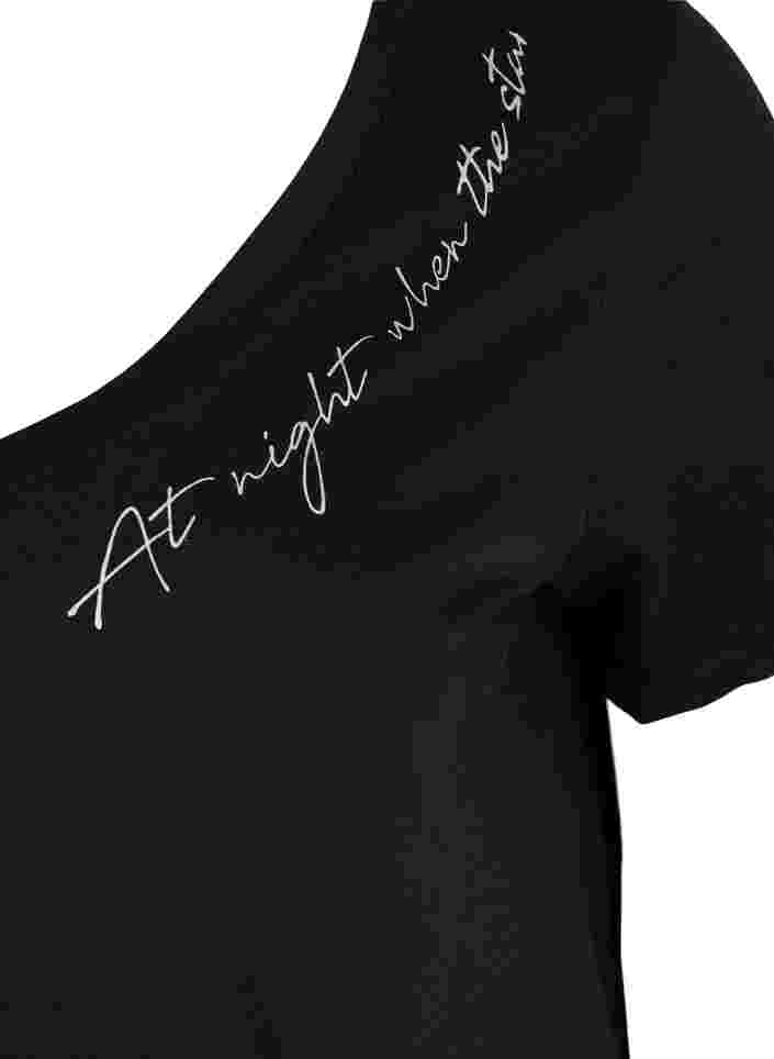 Kurzarm Baumwollnachthemd mit Print, Black Silv Foil Text, Packshot image number 2