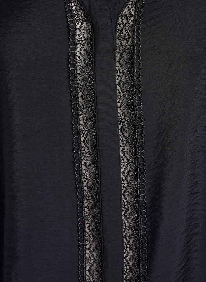 Bluse mit V-Ausschnitt und bestickten Bändern, Schwarz, Packshot image number 2