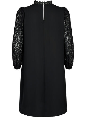 Langärmeliges Kleid mit Spitze, Black, Packshot image number 1