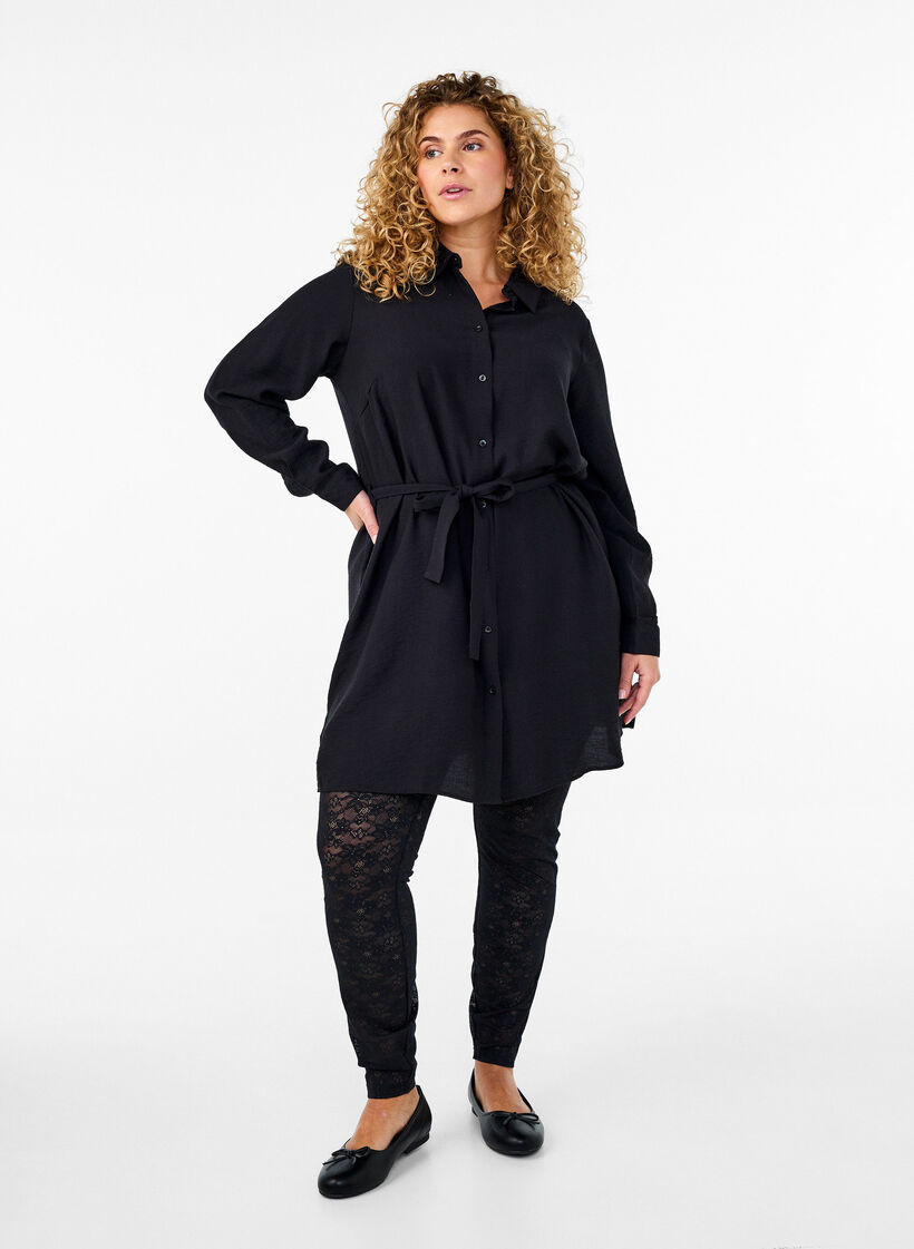 Leggings mit Spitzensaum, Schwarz, Model image number 1