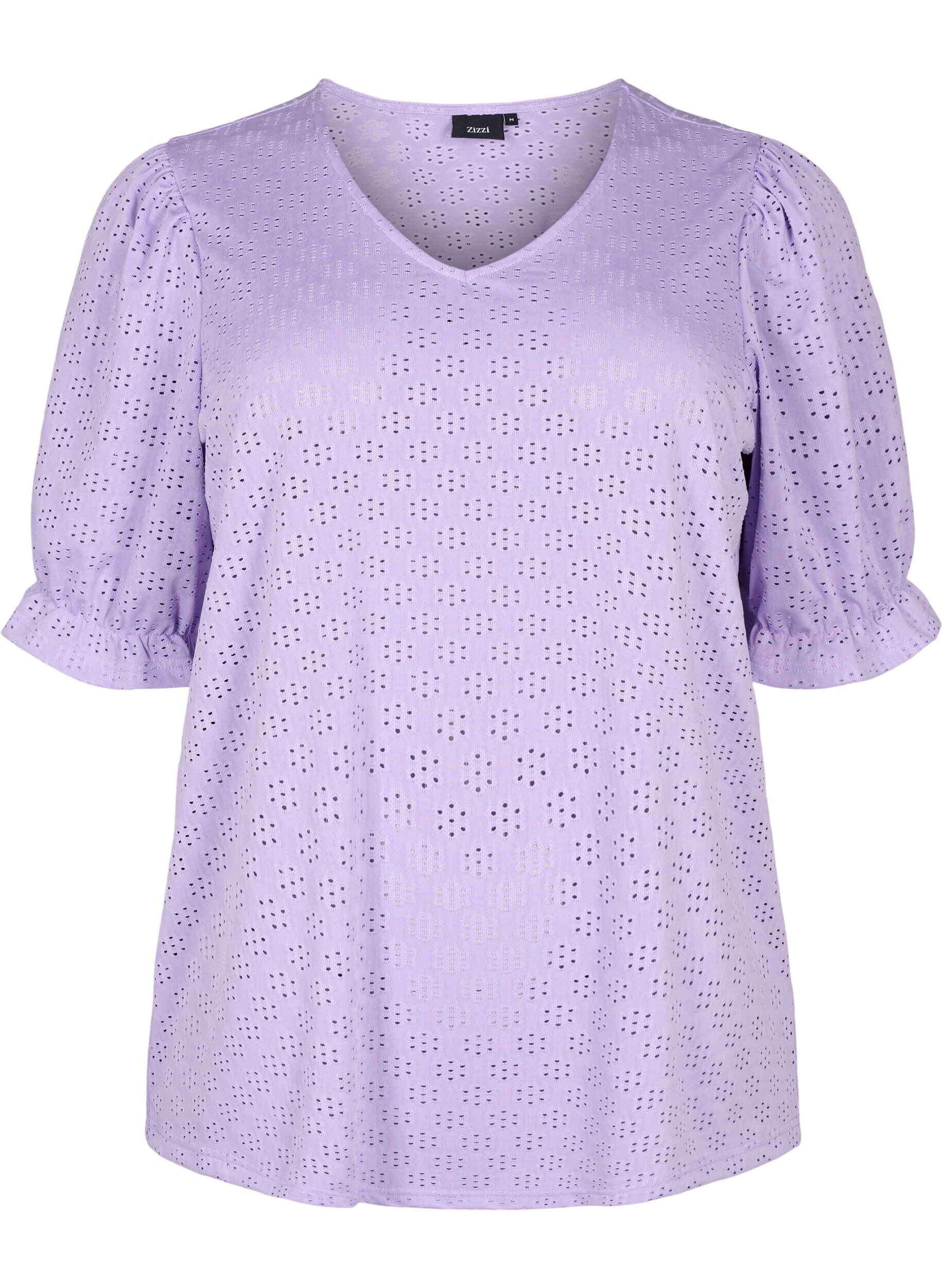 Zizzi Bluse mit V-Ausschnitt und Lochmuster, Viola, Packshot image number 0