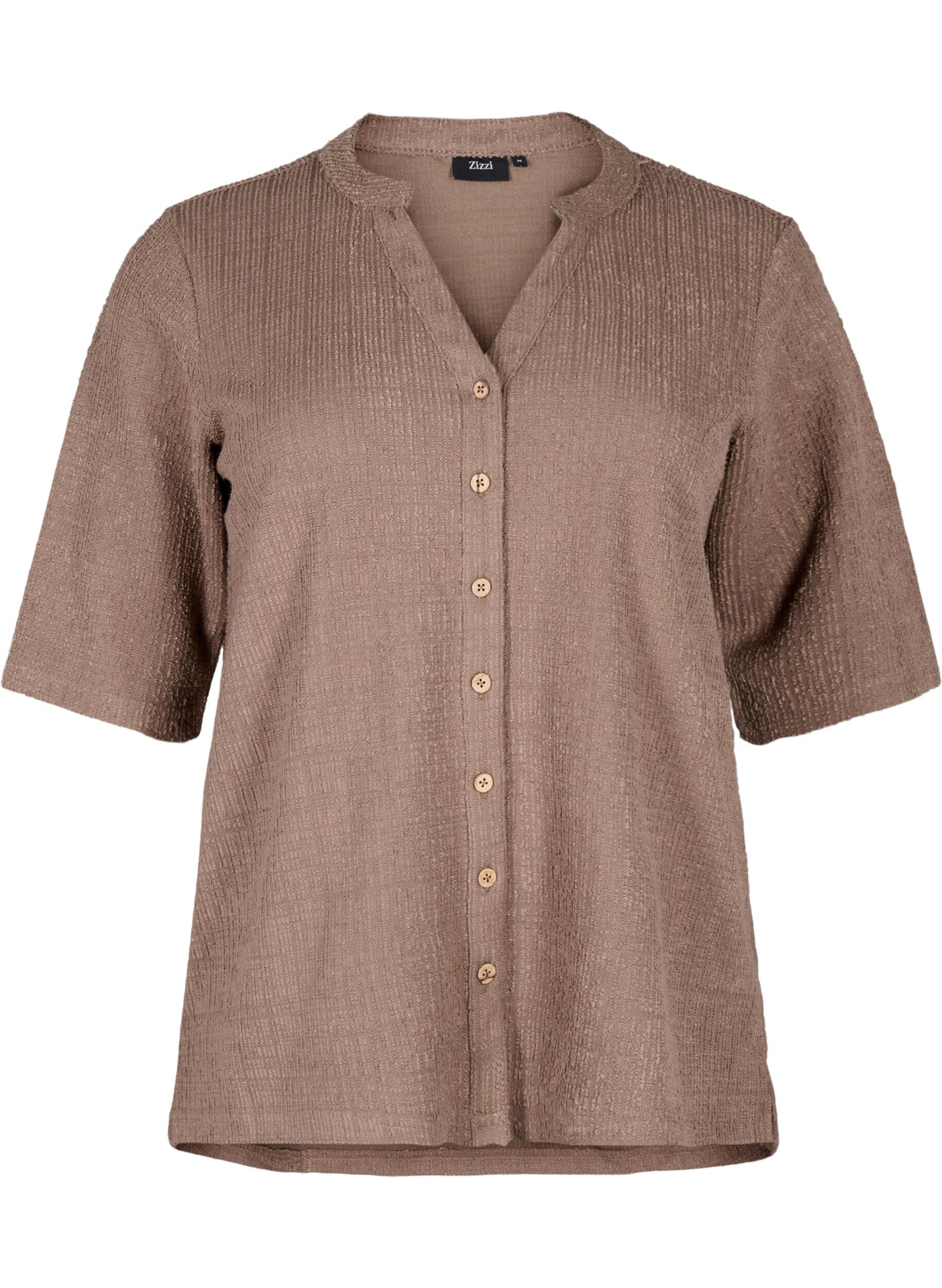 Zizzi Bluse mit Struktur und V-Ausschnitt, Walnut, Packshot image number 0