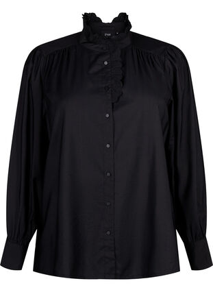Viskose Shirt Bluse mit Ruffles, Black, Packshot image number 0