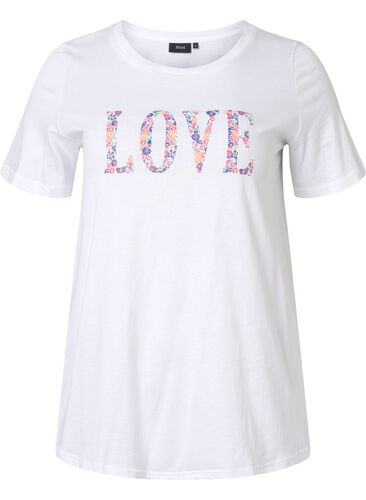 T-Shirt aus Baumwolle mit Rundhalsausschnitt und Print, Bright White W. Love, Packshot image number 0