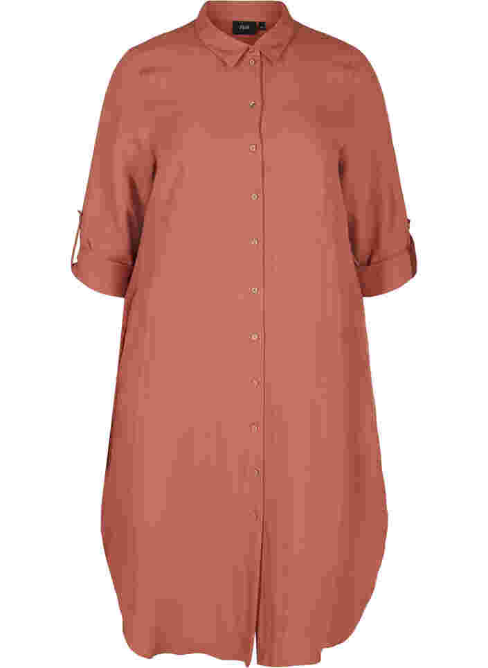 Langes Hemdkleid aus Viskose, Copper Brown, Packshot image number 0