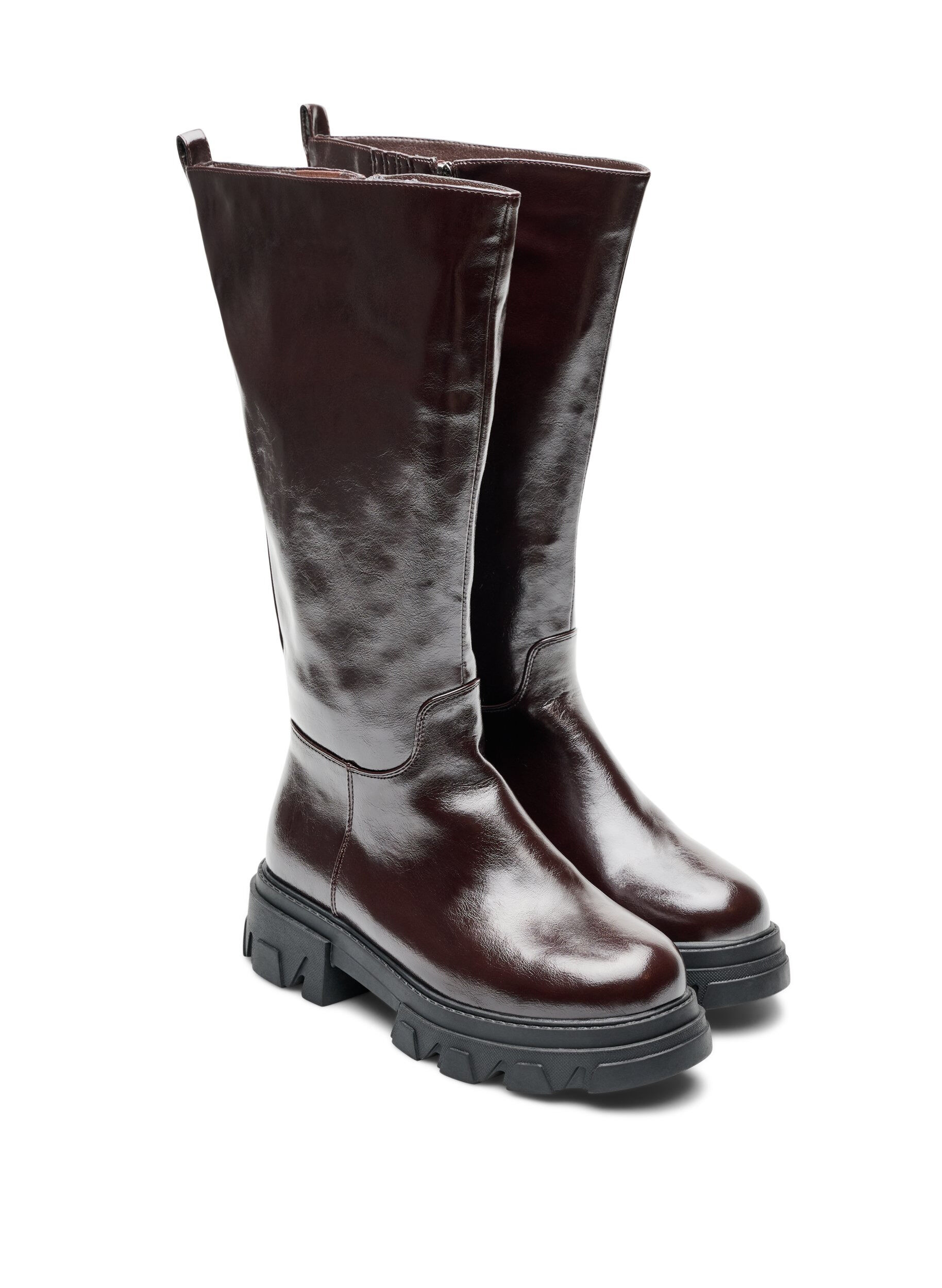ZizziHoher Stiefel mit leicht strukturierter Optik, Braun, Packshot image number 1
