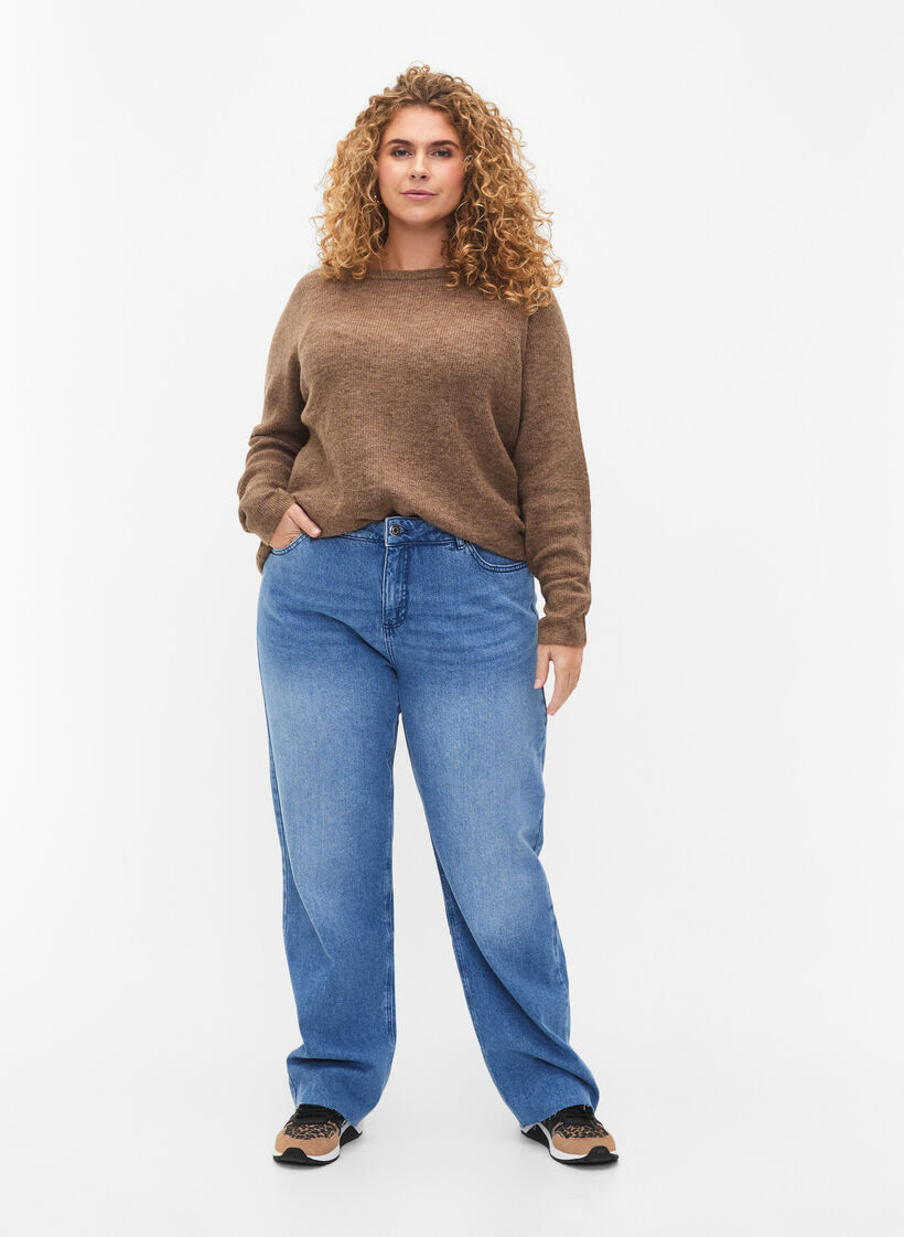 Melange-Pullover mit Rundhalsausschnitt	, Caribou Mel., Model image number 2