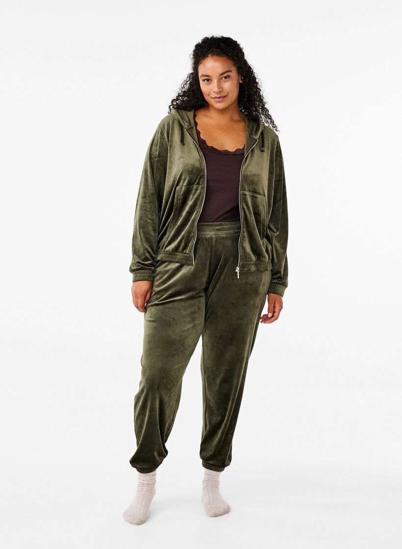Lockere Samt-Hose, Gr&uuml;n, Model image number 0