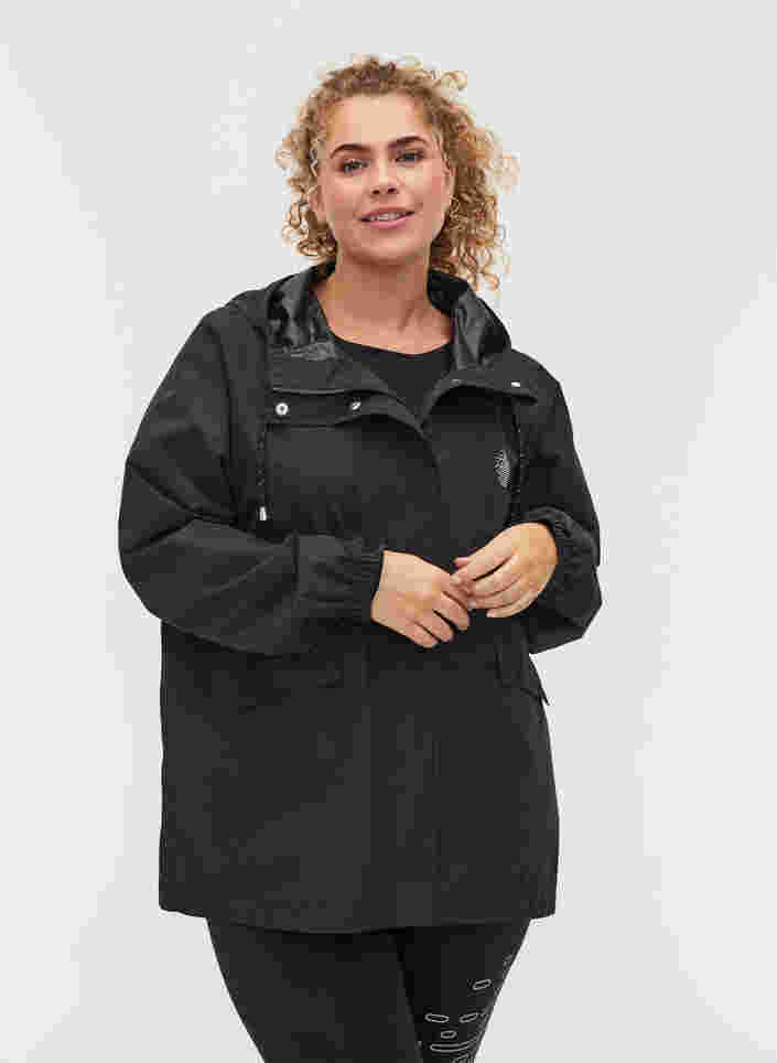 Sportliche Regenjacke mit Kapuze und Taschen, Black, Model image number 0