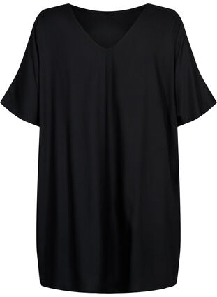 Strandkleid aus Viskose mit Schulterdetail, Black, Packshot image number 1