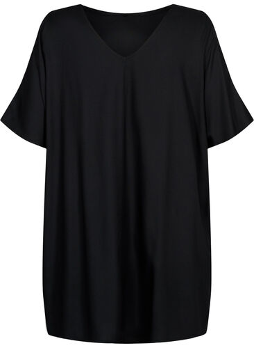 Strandkleid aus Viskose mit Schulterdetail, Black, Packshot image number 1