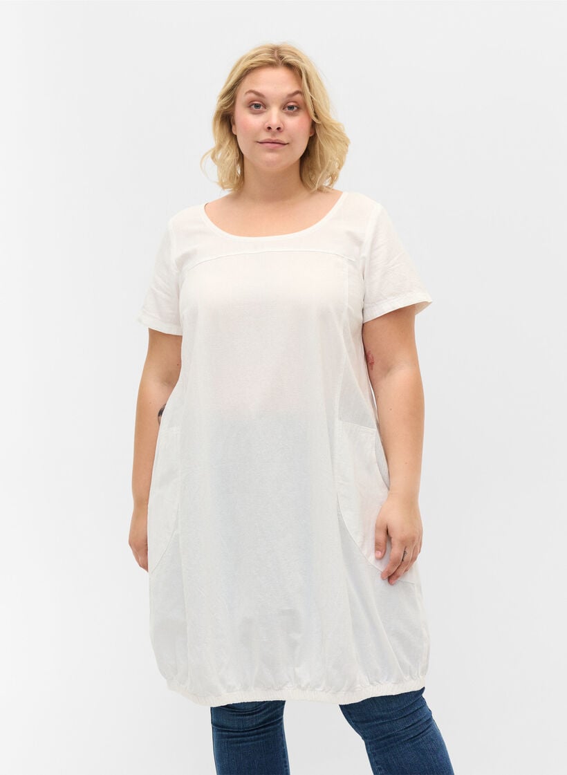 Kurzarm Kleid aus Baumwolle, Wei&szlig;, Model image number 0