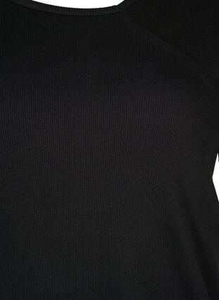 Kurzärmelige Bluse aus gerippter Baumwolle, Black, Packshot image number 2