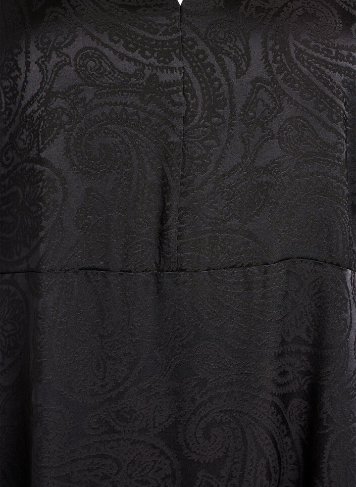 Midikleid aus Jacquard mit Paisleymuster und Fl&uuml;gel&auml;rmeln, Schwarz, Packshot image number 2