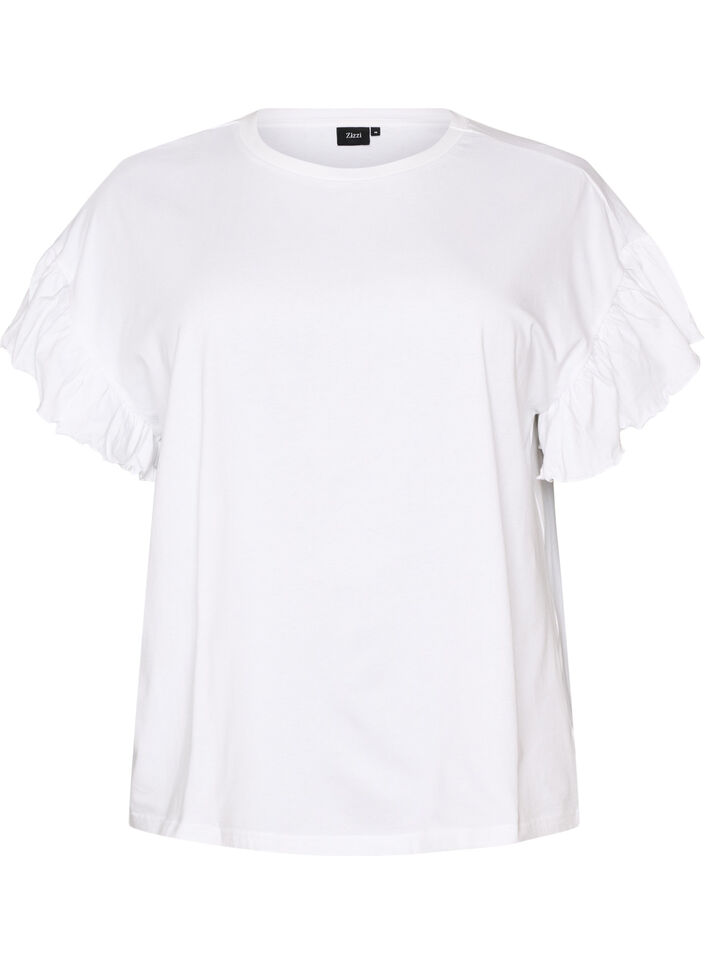 T-Shirt aus Bio-Baumwolle mit R&uuml;schen&auml;rmeln, Wei&szlig;, Packshot image number 0