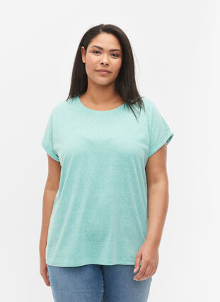 Melange T-Shirt mit kurzen Ärmeln, Turquoise Mél, Model image number 0