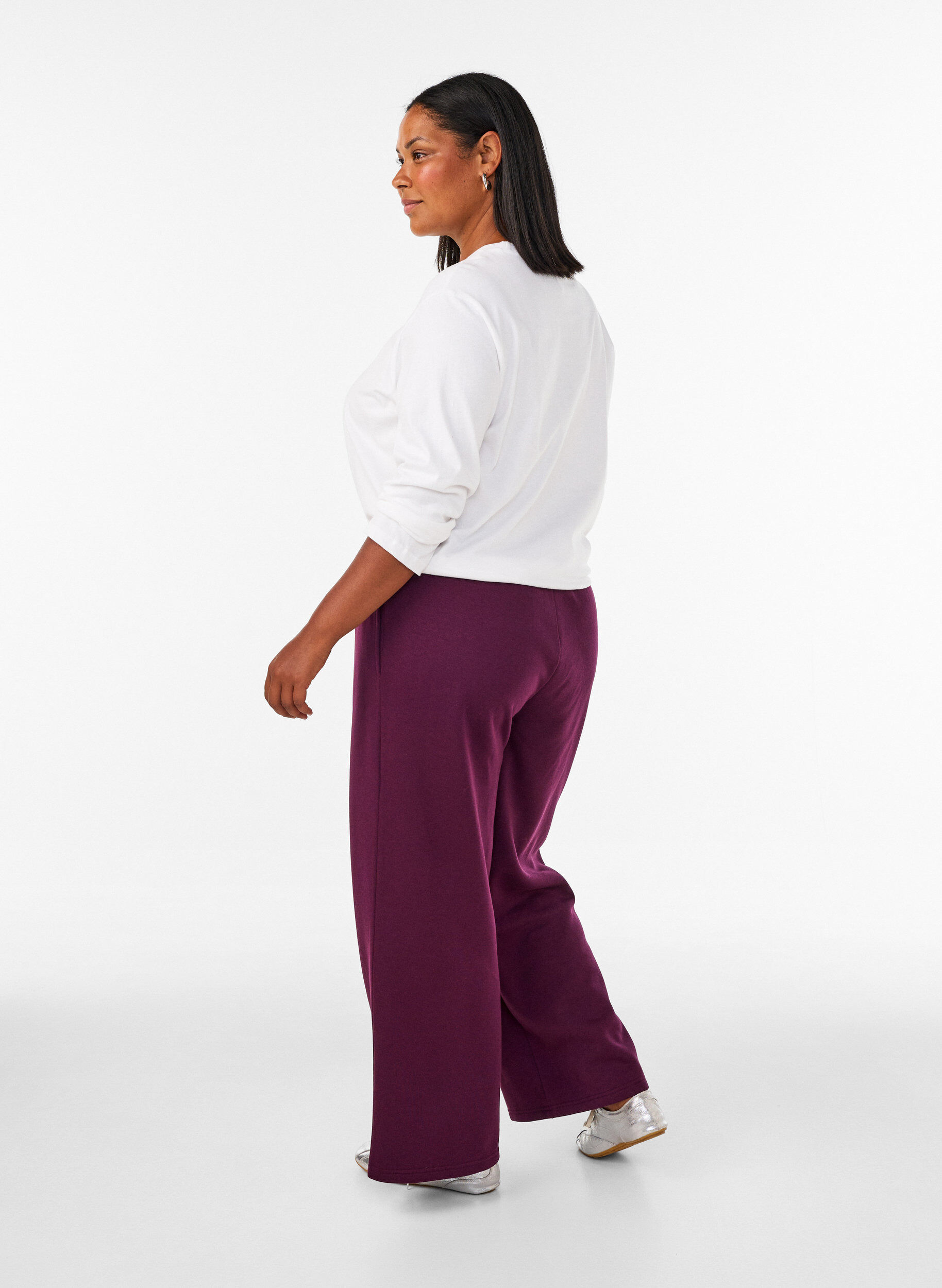 ZizziHoch taillierte Sweatpants mit weitem Bein, Lila, Model image number 1