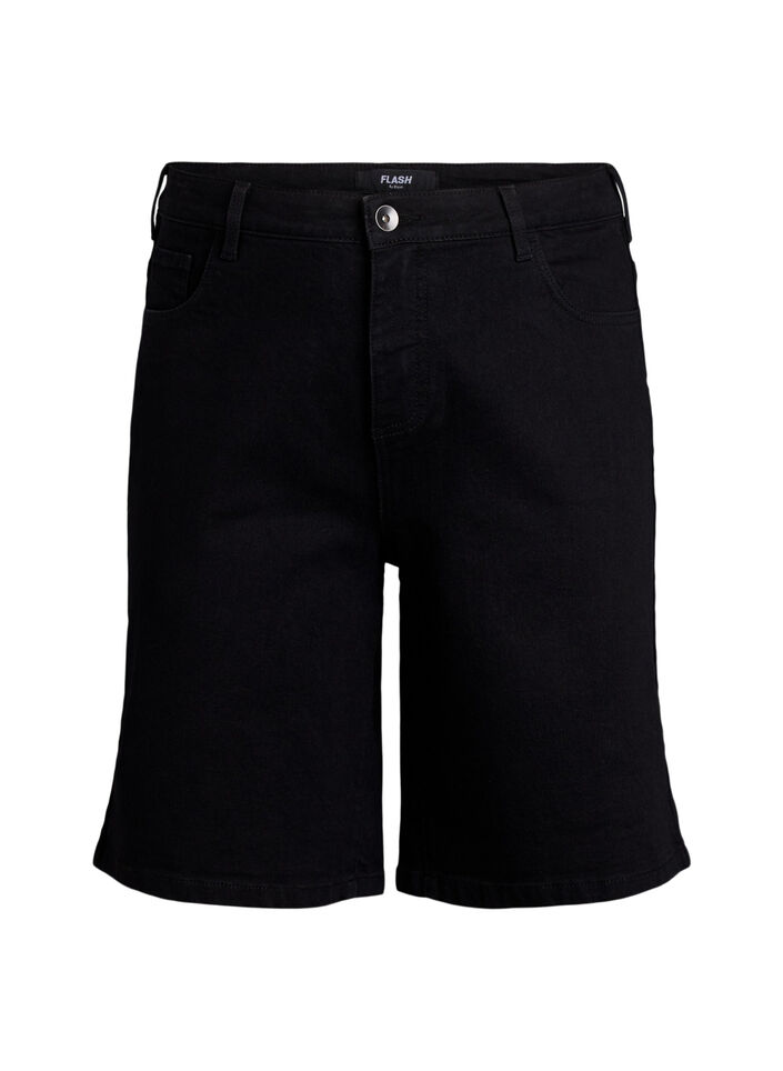 Locker sitzende Jeansshorts mit hoher Taille, Schwarz, Packshot image number 0