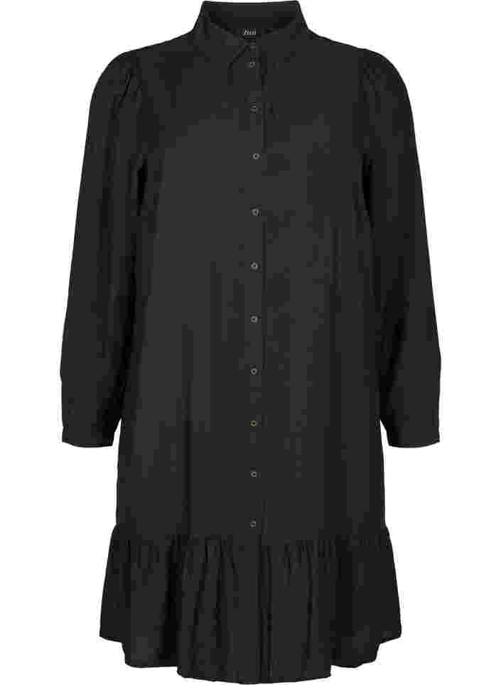 Hemdkleid aus Viskose mit Rüschensaum, Black, Packshot image number 0