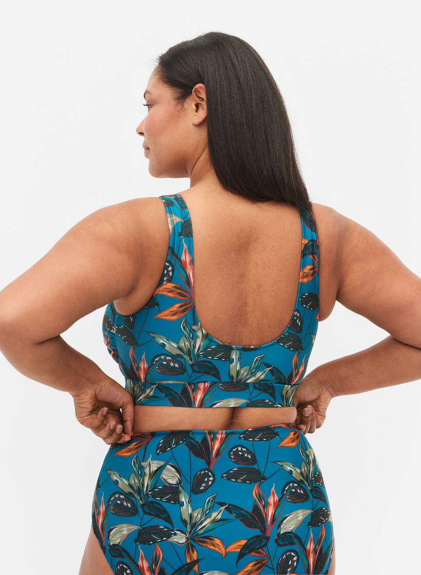 Bikini-Top mit Rundhalsausschnitt, Leaf Print, Model image number 1