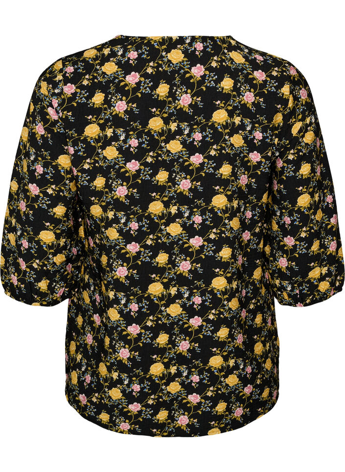 Gemusterte Bluse aus Viskose mit 3/4-&Auml;rmeln, Schwarz, Packshot image number 1