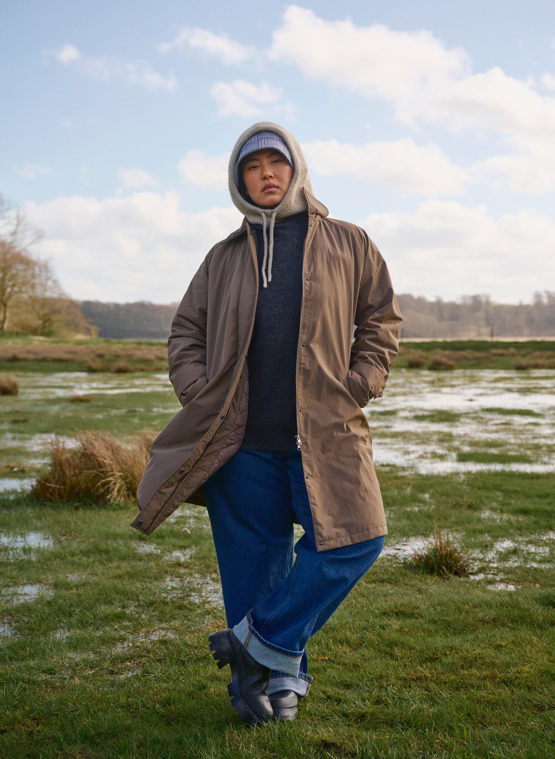 Zizzi &Uuml;bergangsmantel mit Samtkragen und Taschen, Chocolate Chip, Image image number 0