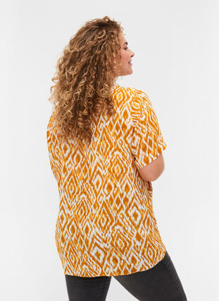Kurzarm Bluse aus Viskose mit Print, Golden Yellow AOP, Model image number 1