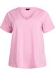 Kurz&auml;rmeliges Basic T-Shirt mit V-Ausschnitt, Pink, Packshot image number 0