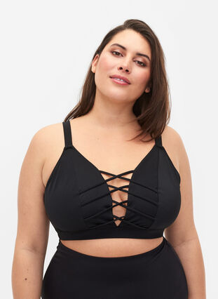 Bikini-Top mit Bänder-Details, Black, Model image number 0