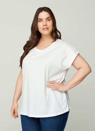 Kurzarm T-Shirt aus Baumwolle, Bright White, Model image number 0