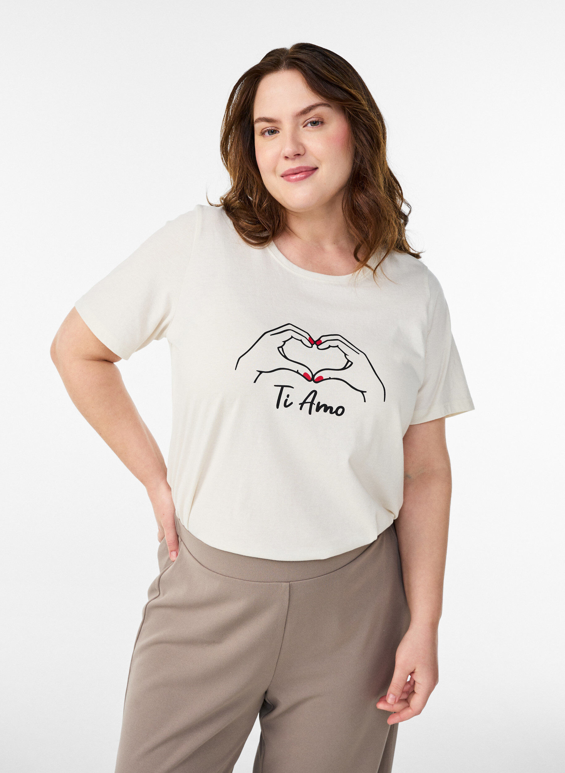 T-Shirt mit Print, Wei&szlig;, Model