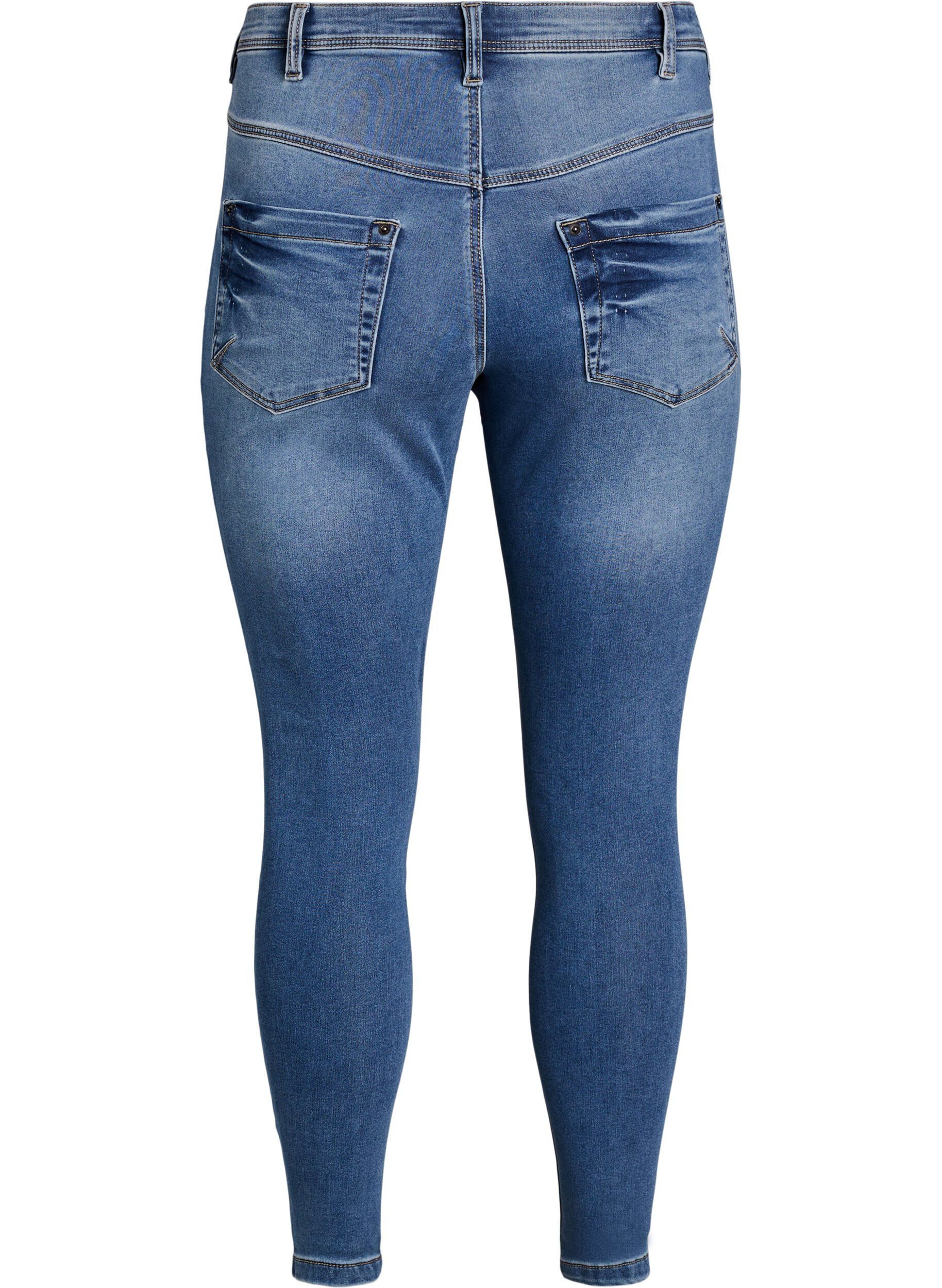 Zizzi Kurze Amy Jeans mit Rei&szlig;verschlussdetail., Blau, Packshot image number 1