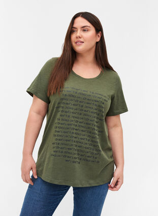 T-Shirt mit Print aus Bio-Baumwolle, Thyme Melange, Model image number 0