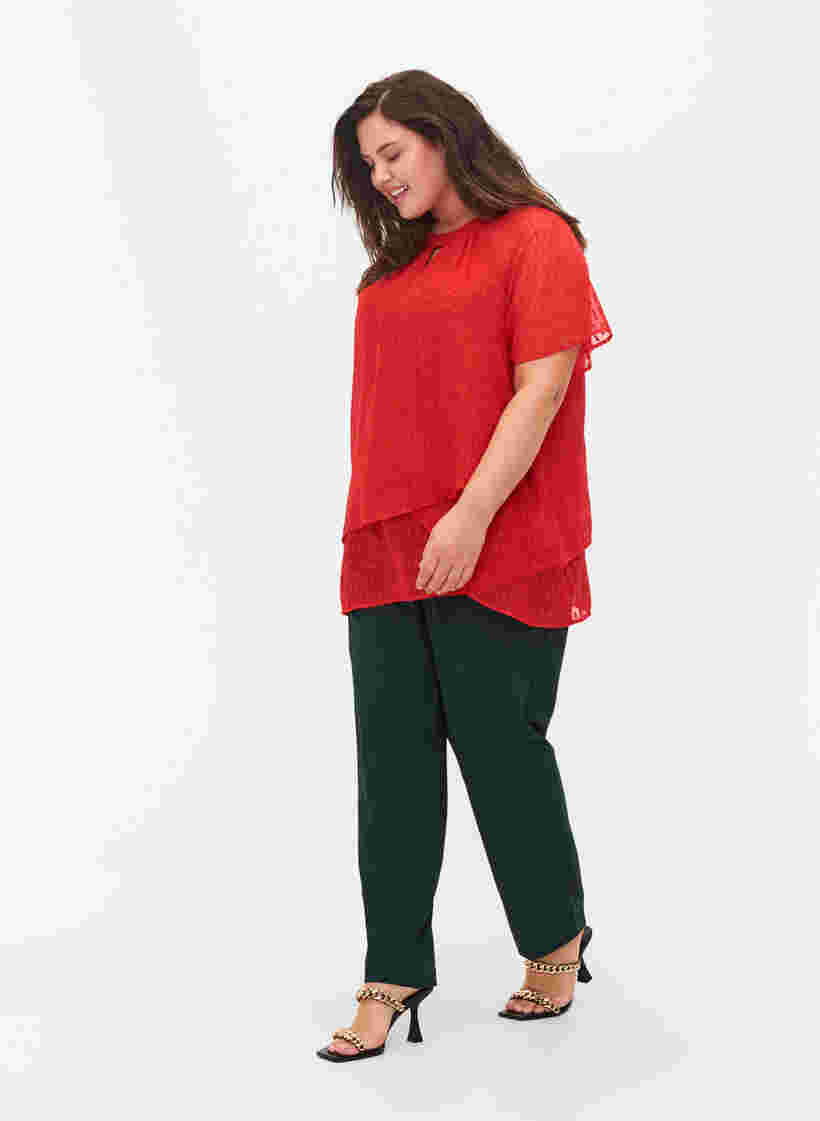 Bluse mit 2/4 Ärmeln aus gemustertem Chiffon, Tango Red, Model image number 2