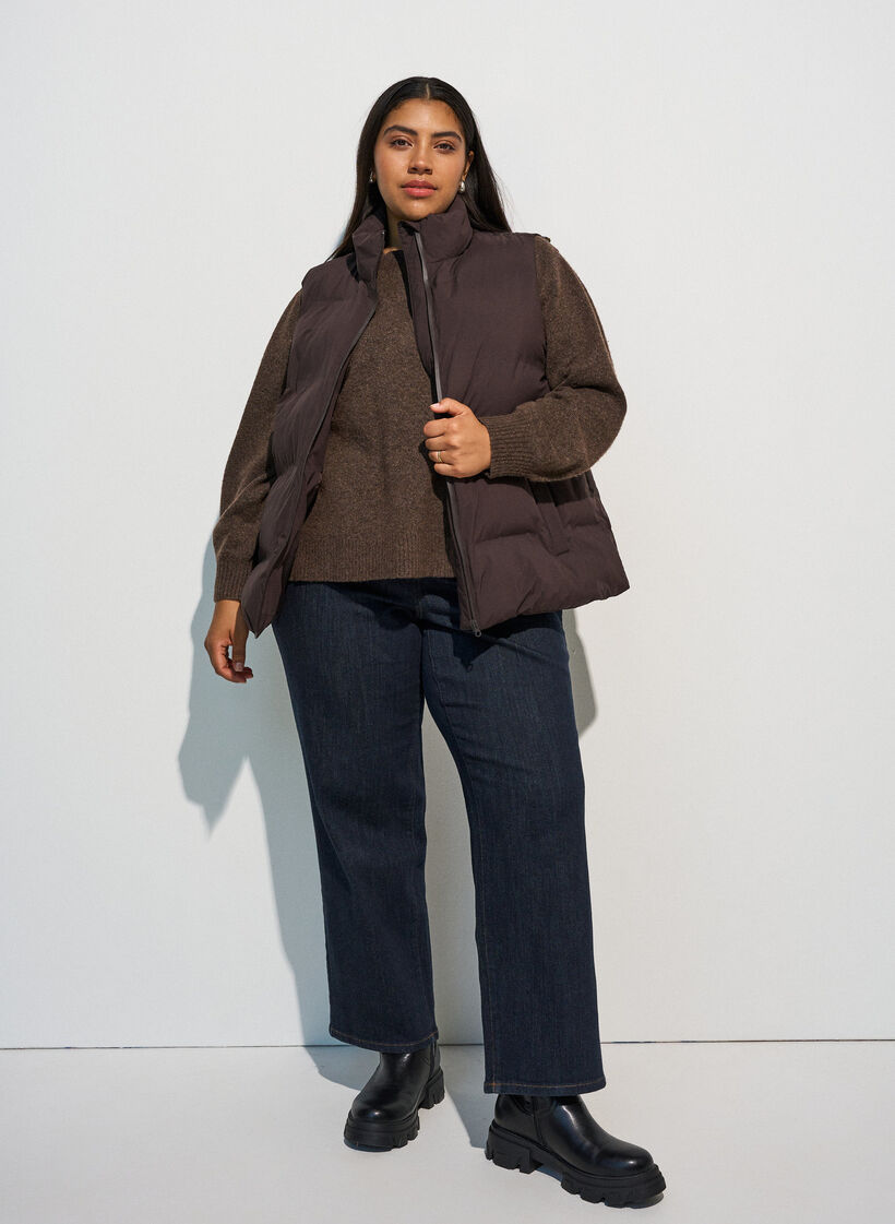 Kurze Steppweste mit hohem Kragen, Braun, Model image number 1