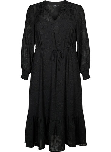 Langärmliges Midi-Kleid im Jacquard-Look, Black, Packshot image number 0