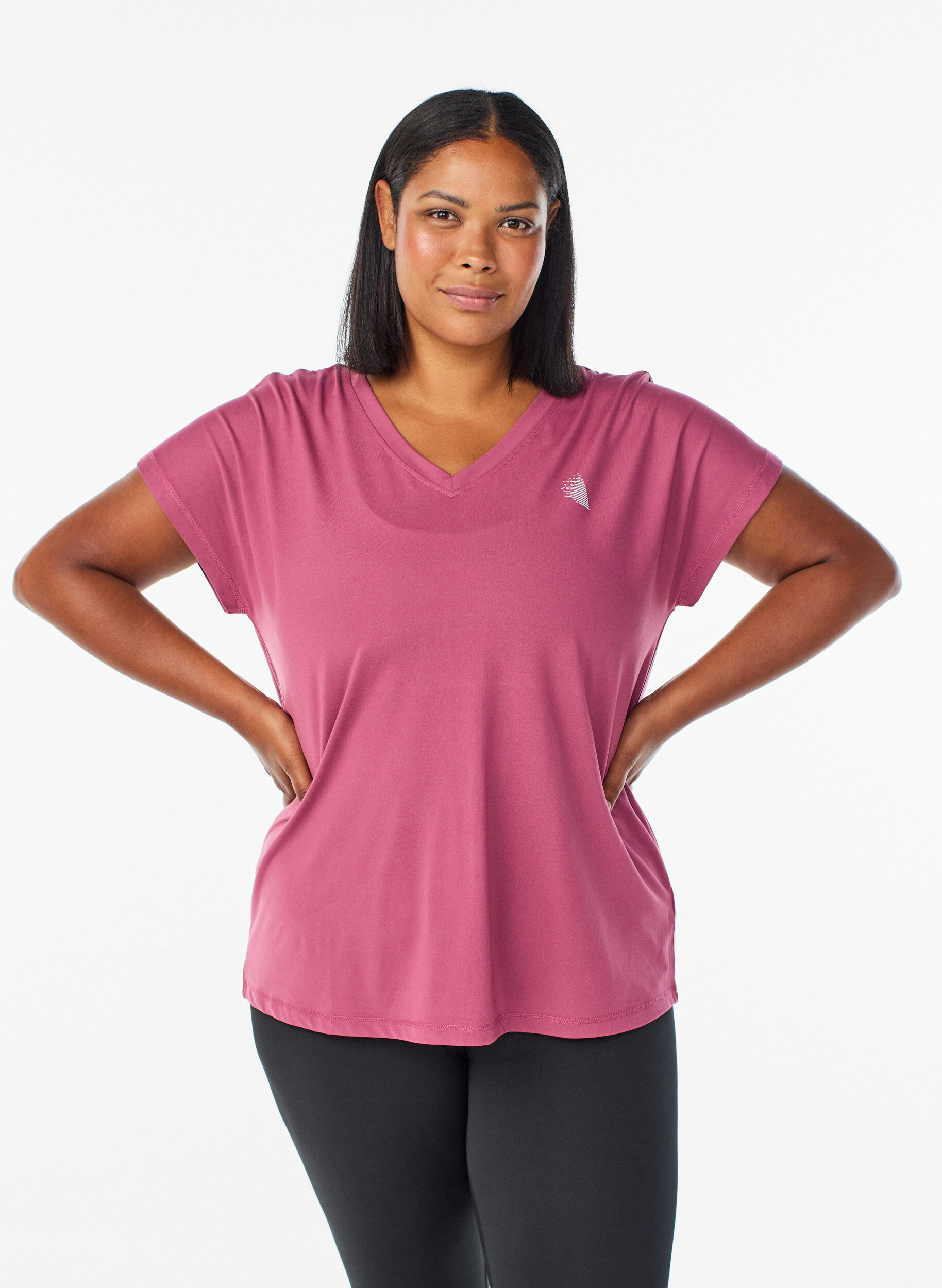 Lockeres Trainings-T-Shirt mit V-Ausschnitt, Rot, Model