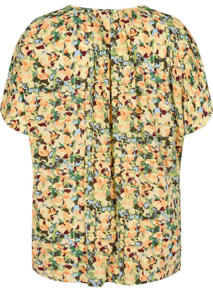 Kurzarm Bluse aus Viskose, Yellow  Summer AOP, Packshot image number 1