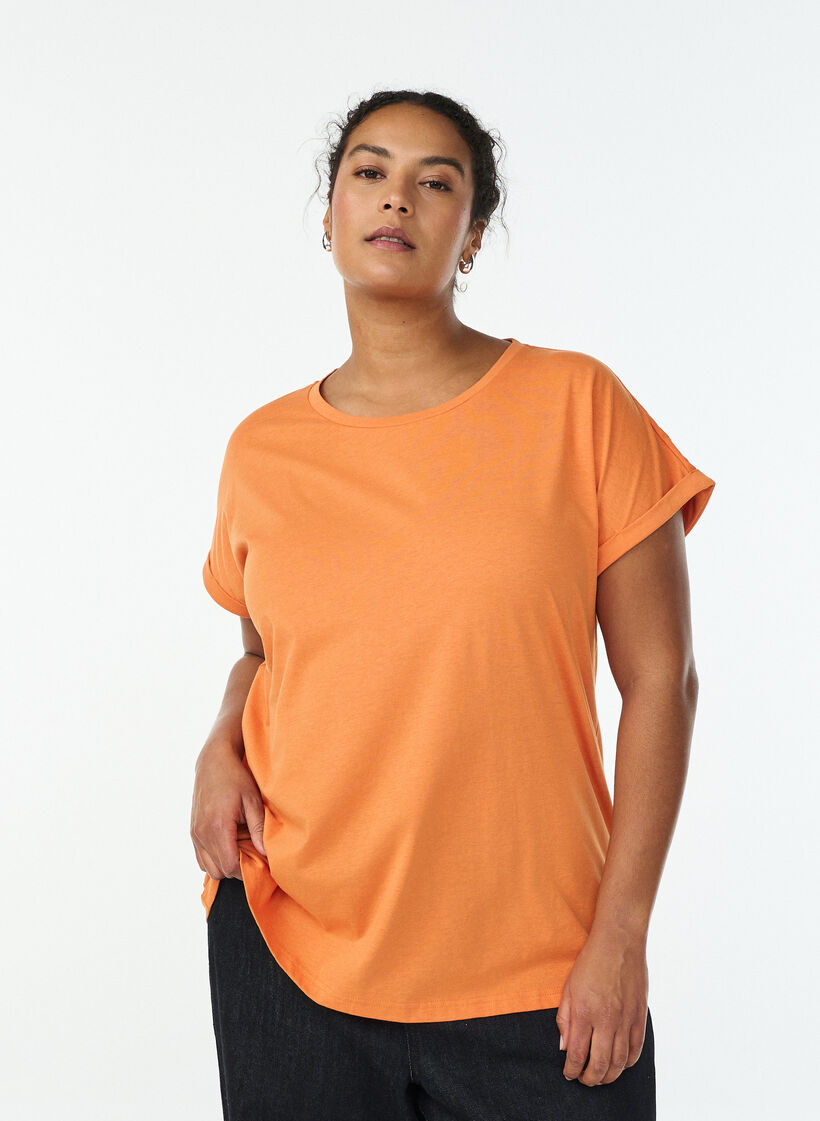 Kurz&auml;rmeliges T-Shirt aus Baumwollmischgewebe, Orange, Model image number 0