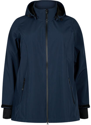 Kurze Softshell-Jacke mit abnehmbarer Kapuze - Blau - Gr. 42-60 - Zizzi